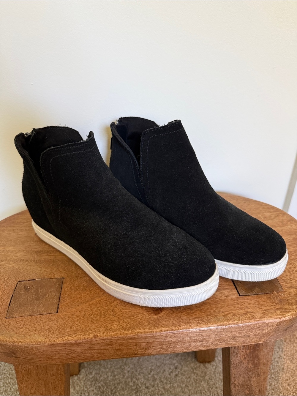 Blondo Black Suede Slip-On Wedge Sneakers with White Sole